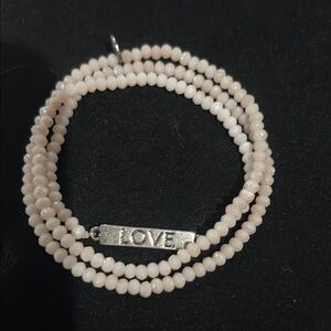 Marlyn Schiff Lavender Cream Beaded Bracelet with Silver 'Love' and ‘Rules’Charm